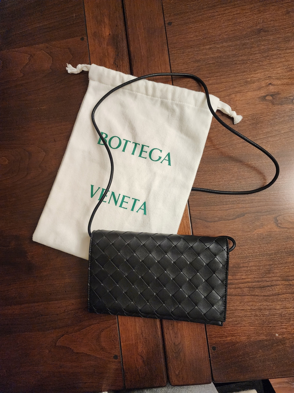 Bottega Veneta Black Intrecciato Leather Crossbody Wallet